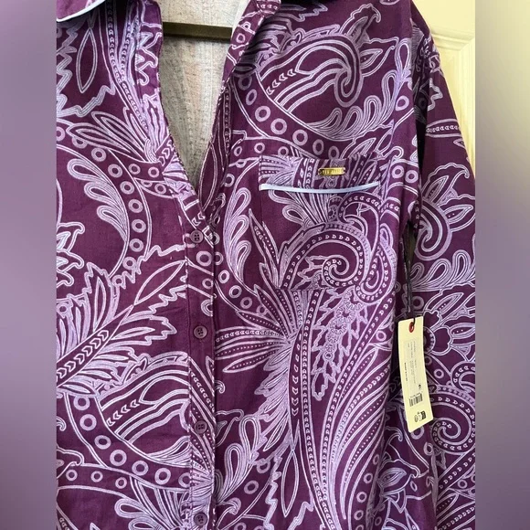 NWT Ted Baker Purple Paisley button-down Women's Sleep Shirt — loungewear - Picture 11 of 12